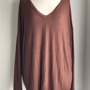 Brown Soft Long Sleeve V-neck Womens Top Curvy Plus Sz XXL Tall Cozy Stretch New